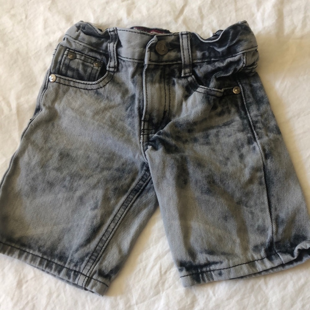 Boys 3T vintage denim dark jean shorts rustic worn look with adjustable waist